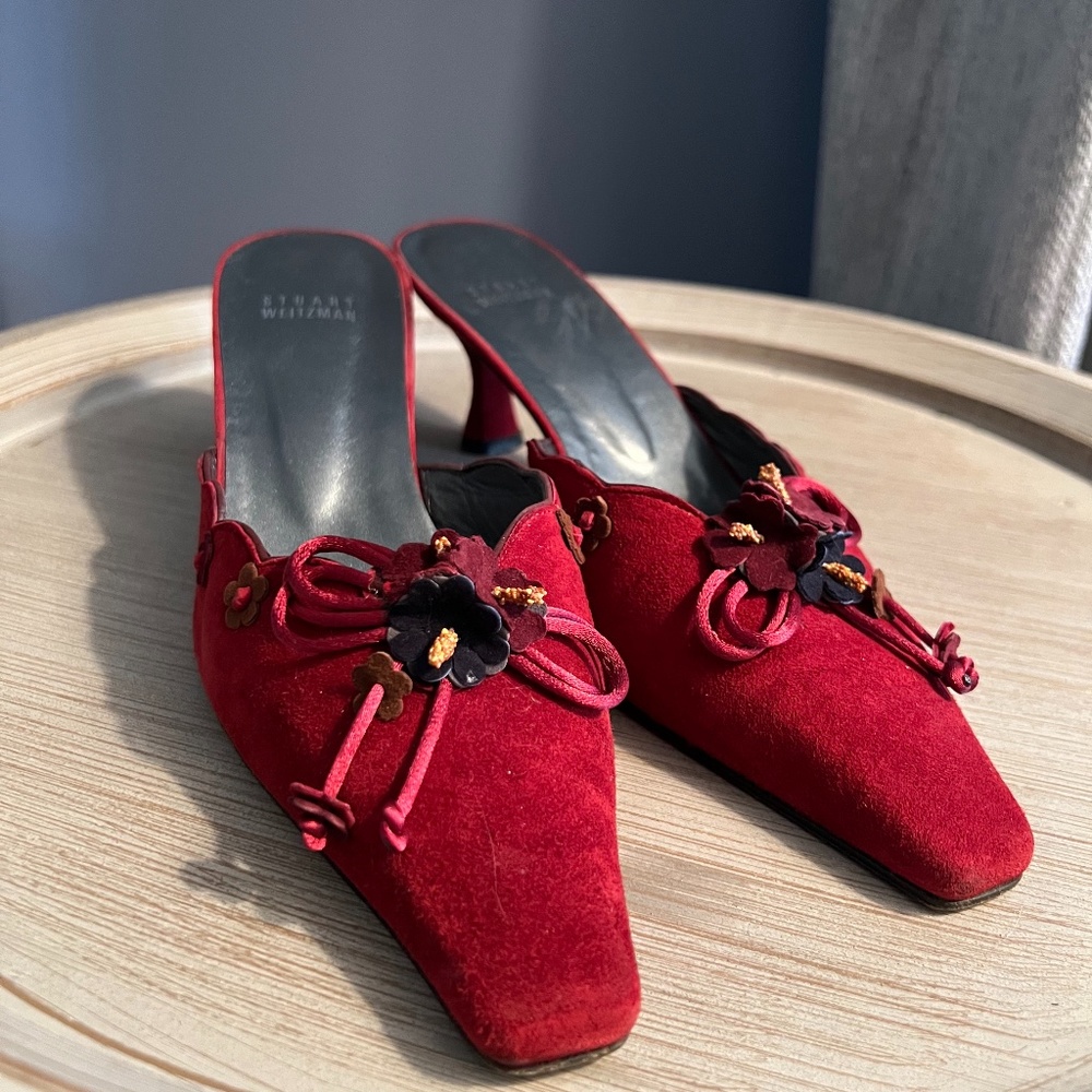 Stuart Weitzman Red Suede Mules - image 1